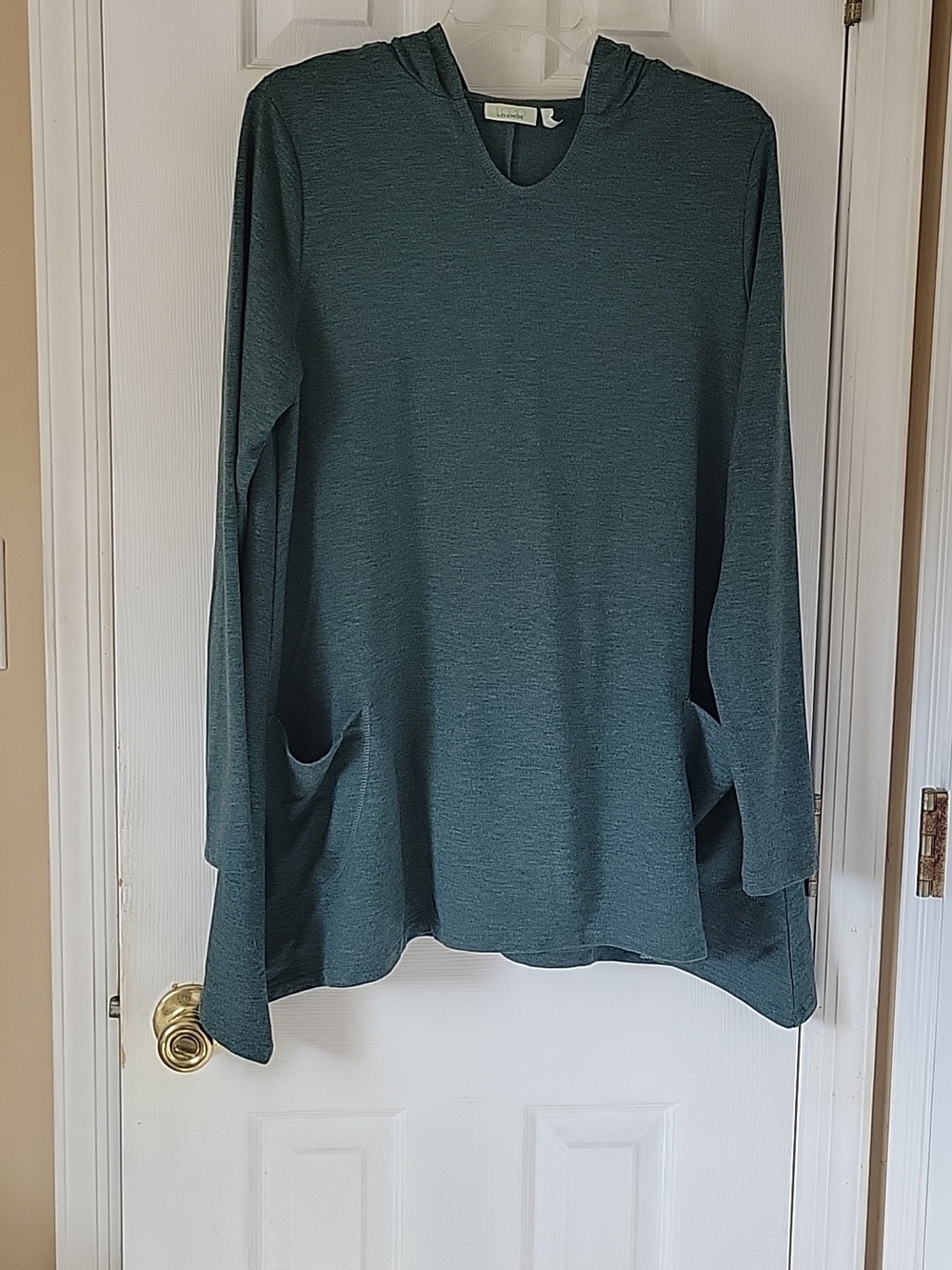 LOGO by Lori Goldstein Teal V-Neck Hooded Tunic
